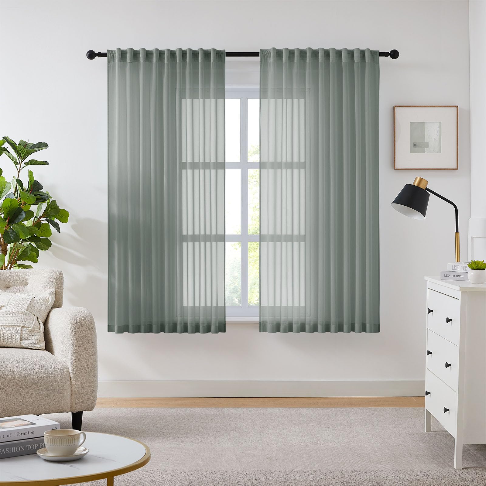 Melodieux Gardinen Kräuselband, Weiß Transparent Voile-Vorha