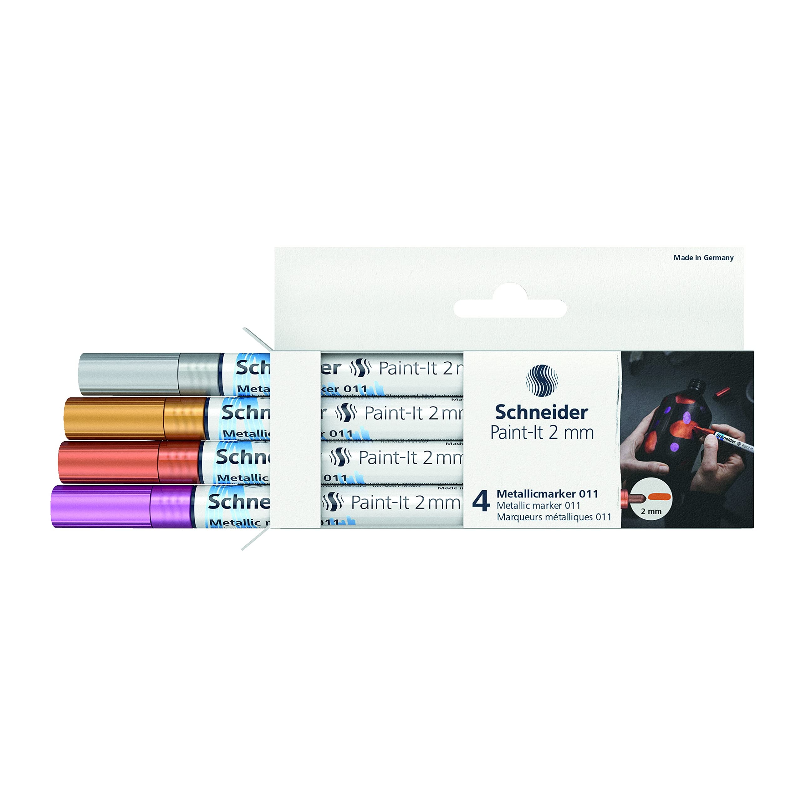 Schneider Paint-It 011 Metallic-Marker, 2 mm, Brieftasche, 4 Stück, verschiedene Farben (ML01111501)