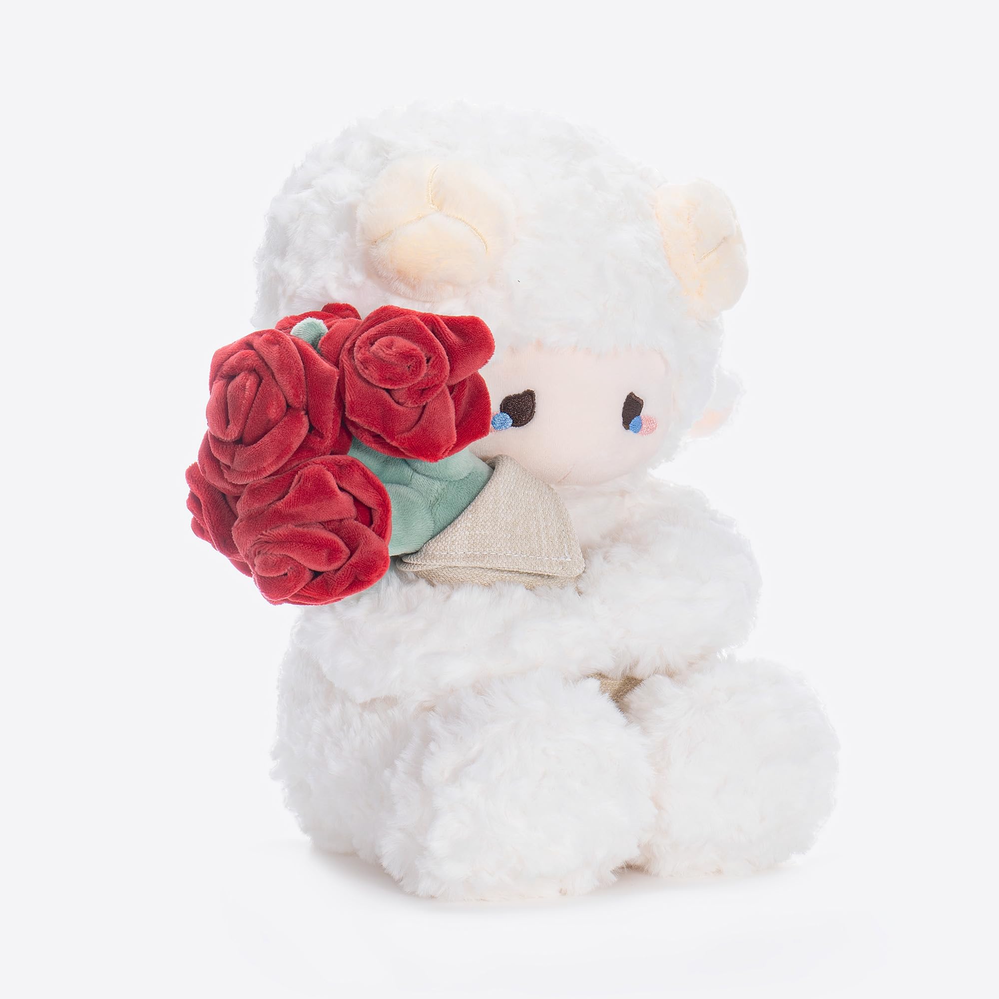 ZEIO 11.4"/29CM White Lamb Plush Sheep Teddy with Removable Bouquet of Pink Roses - Ultra Soft & Interactive Cuddly Toy Gift, A Surprise That Never Fades - Image 4