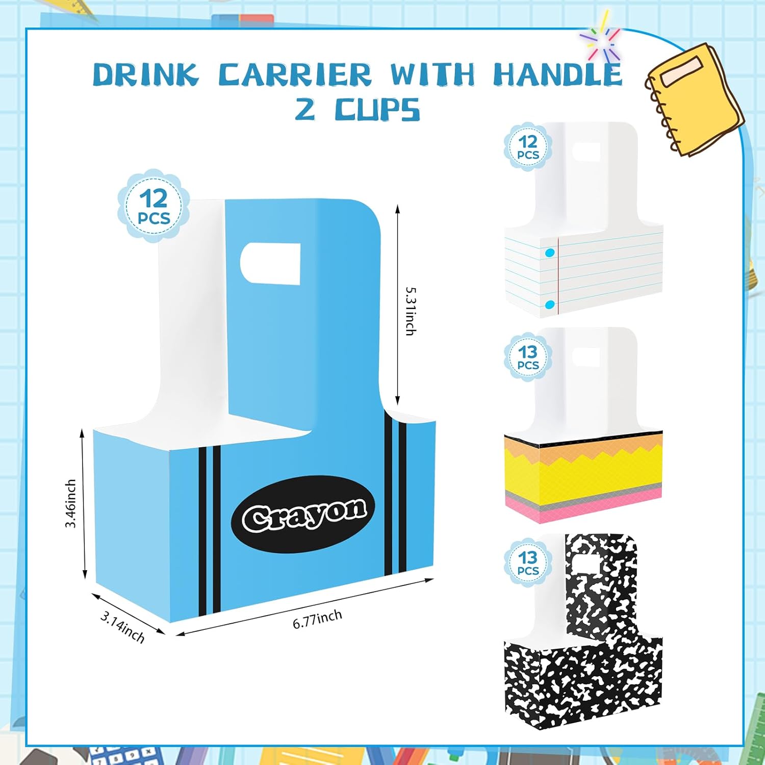 50 Pack Teacher Appreciation Gifts 2 Cup Drink Carrier with Handle Kraft Cup Holder Portable Drink Carrier for Hot Cold Drinks Graduation Teachers Thank You Back to Schools Supplies