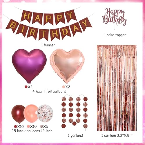 Miniatura 6 de Kit de globos de oro rosa burdeos, 30, 40, 50, 60, decoraciones de fiesta de cumpleaños para mujeres y niñas, globos de papel de aluminio de