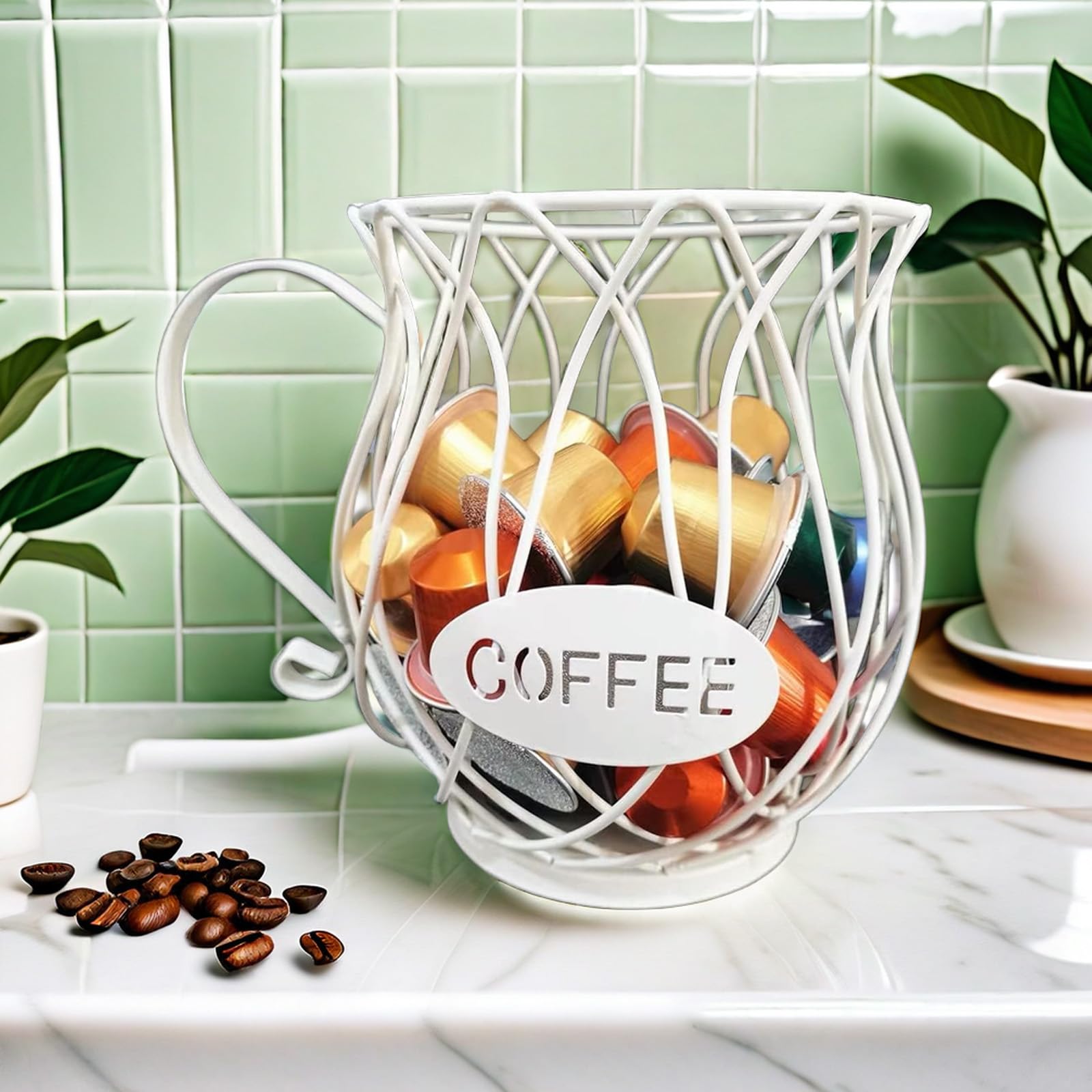 Canasta de almacenamiento de café, Cesta De Cápsulas De Café, Cesta Almacenamiento Cápsulas Café Soporte, Cesta De Almacenamiento De Cápsulas De Café para Cápsulas De Café (Blanco)