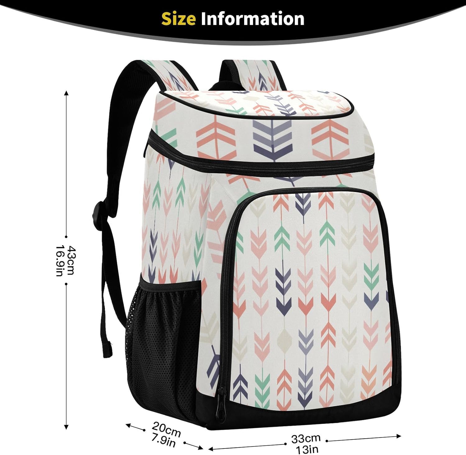 Colorful Arrow Pattern Cooler Backpack 36 Cans Leakproof Waterproof Backpack Cooler Bag Beach Accessories Travel Camping Fishing Backpack for Women Men