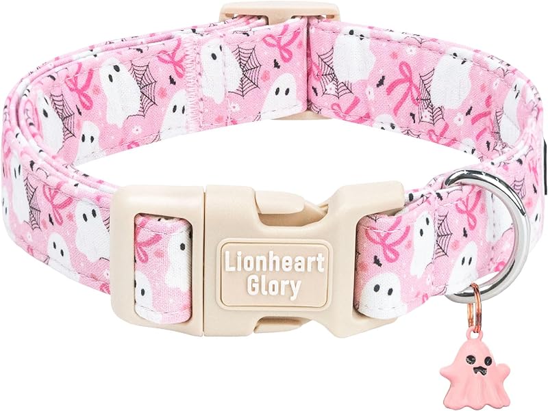 Coleira para Cães com Estampa de Fantasmas Rosa Lionheart glory, Ajustável