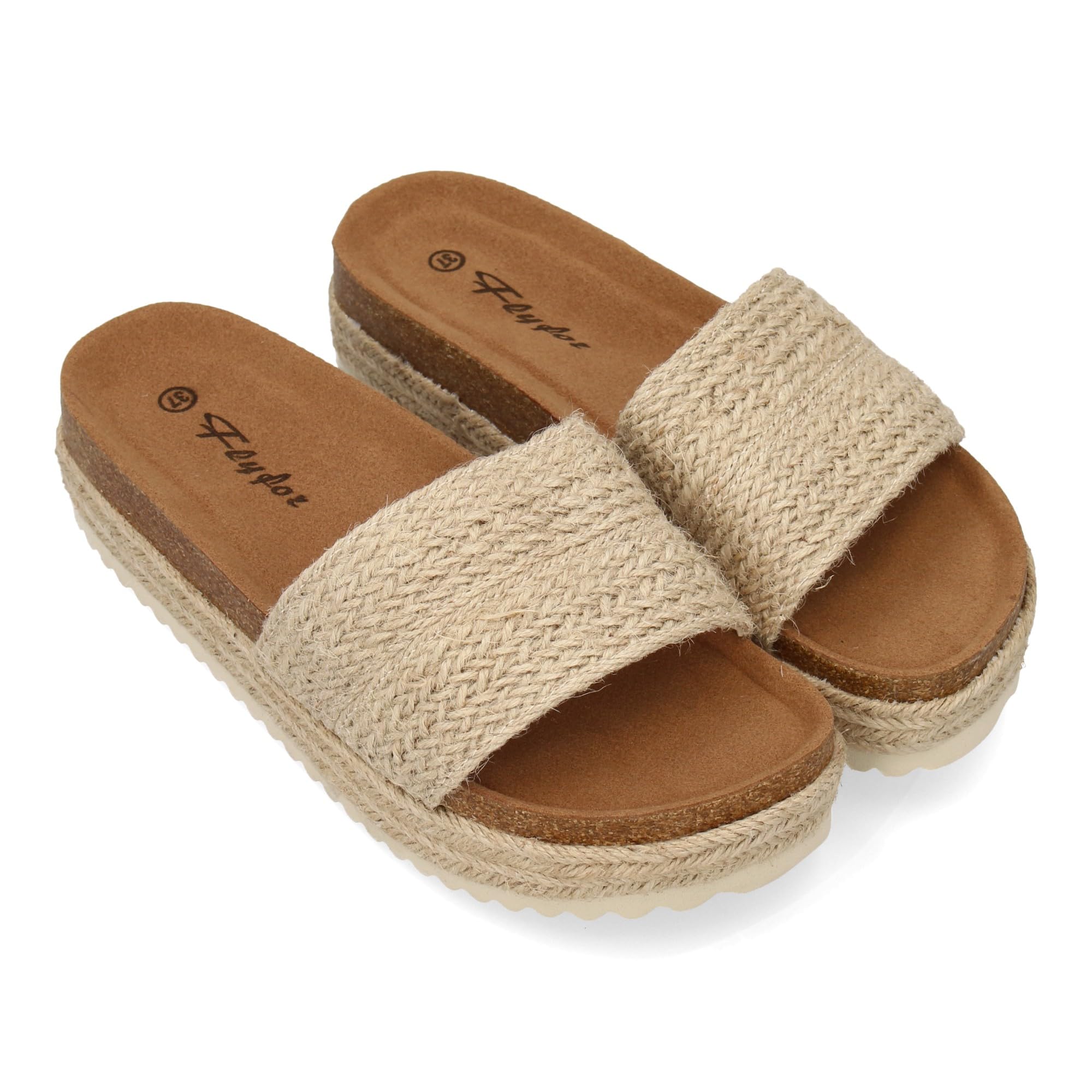 shoes&blues.es Sandalia Plana para Mujer con Plataforma Comoda y Ligera. Suela de Esparto. Pala de Esparto Trenzado. Color Natural. Ideal para Verano.