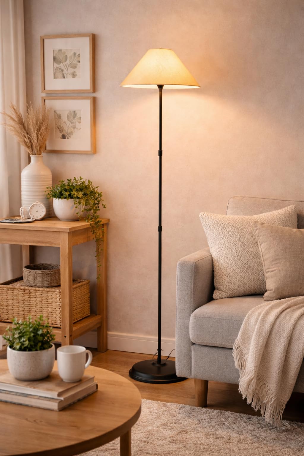 tu casa Foldable Metal Floor Lamps with Off-White Shade for Home Décor, Bedrooms, Living Room, Gifting, Diwali Decoration, Dining Space, Study Room, Restaurants (Height: - 55") - Bulb not Included-image-3