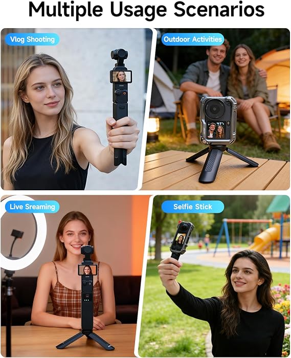 LKTOP Osmo Pocket 3 Mini Tripod for DJI Portable Selfie Stick Vlog Stand Black Mount for DJI Osmo Action/Mobile/360/Pocket Series, Xtra Muse, Insta 360/X, GoPro Camera Accessories (1/4 Screw Thread)