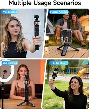 LKTOP Osmo Pocket 3 Mini Tripod for DJI Portable Selfie Stick Vlog Stand Black Mount for DJI Osmo Action/Mobile/360/Pocket Series, Xtra Muse, Insta 360/X, GoPro Camera Accessories (1/4 Screw Thread)