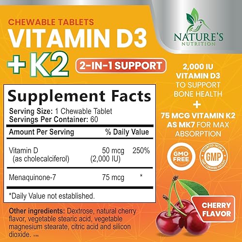 Miniatura 2 de Vitamina D3 K2 como MK-7 con 2000iu de D3 y 75mcg K2, vitamina K2 D3 suplementos de fuerza ósea que apoyan la absorción de calcio para la salud de