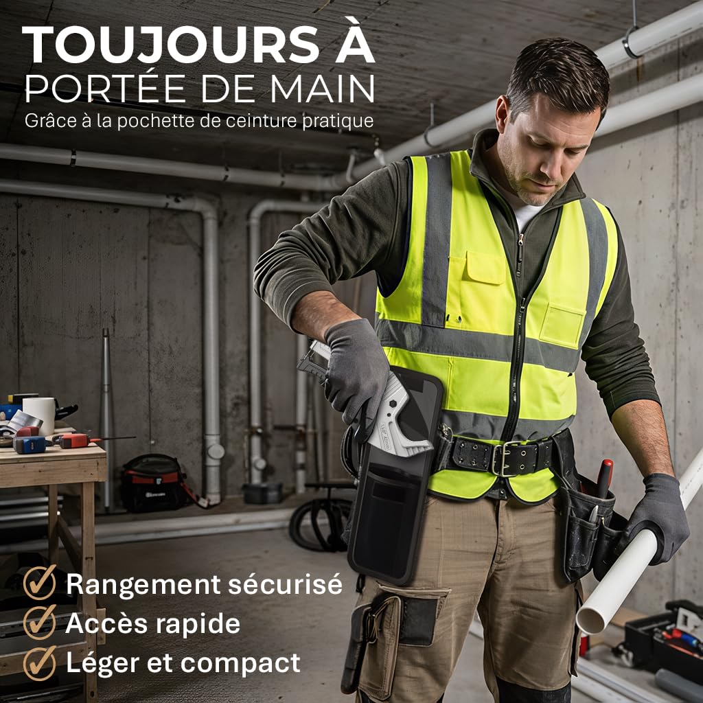 KLRStec Coupe-tubes professionnel en PVC ProSlice 6400 (64 mm / 2-1/2") Coupe-tube Professionnel à Cliquet – Inclut Lame de Rechange et Étui Nylon avec Clip Ceinture