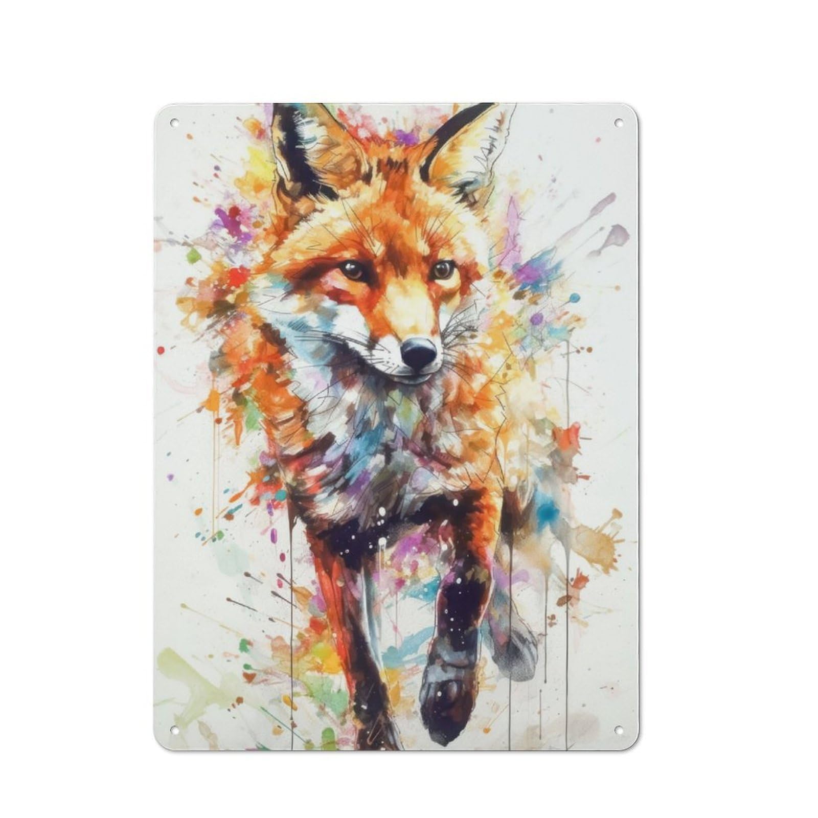 Vintage Metal Sign 40x30cm Featuring Fox Watercolor, Home Bar Decor for Cafe, Pub, Workshop Or Home Bar