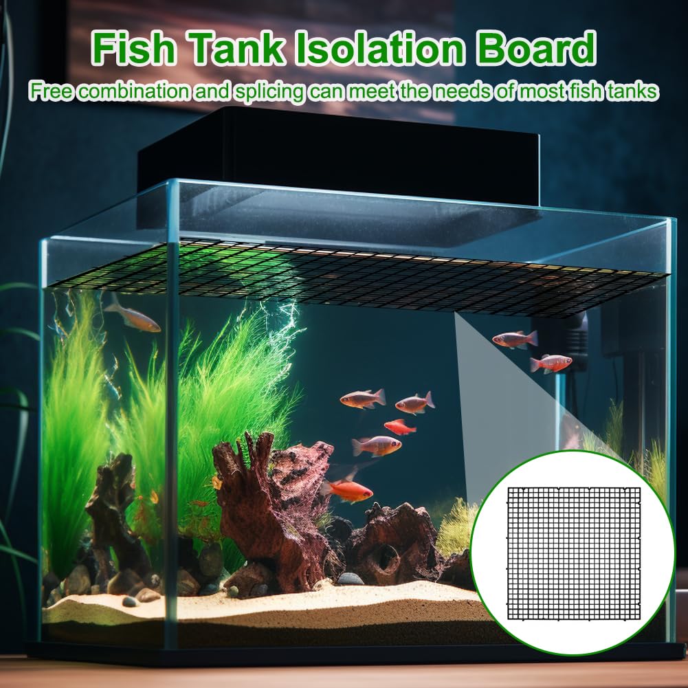 Lot de 8 protections pour aquarium - 30 x 30 cm - Avec 6 supports et 20 serre-câbles - Grille en plastique - Accessoire d'aquarium