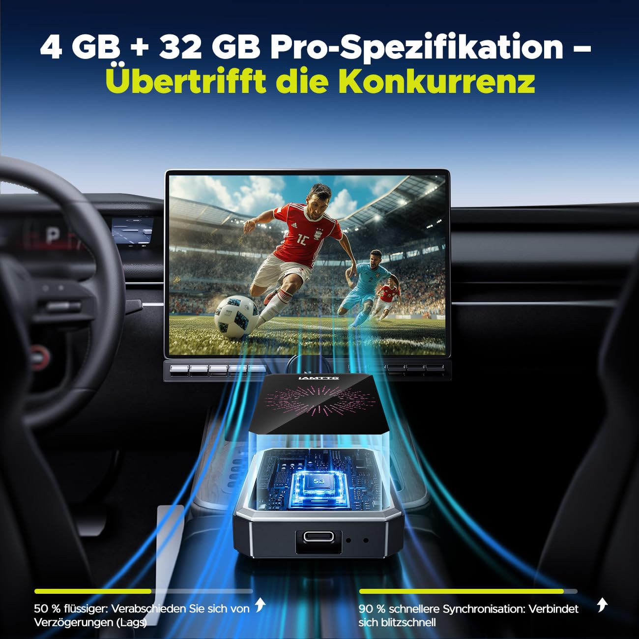 LAMTTO Wireless CarPlay Adapter AI Box mit Google Play App-Download & Gemini AI für CarPlay & Android Auto Dual-Band WLAN Bluetooth HDMI Output USB Media Playback AirPlay OTA Adapter Auto 4 IN 1