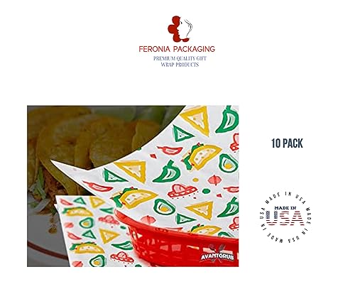 Miniatura 6 de Feronia Packaging - Paquete de 10 envolturas de sándwich de delicatessen para cestas y papel de envoltura de alimentos (estampado mexicano)