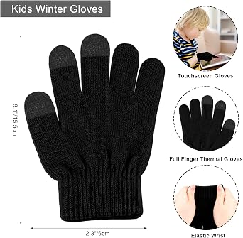 Hicdaw Kids Winter Hats Gloves Scarf Set Touchscreen Glove With Removable Pompom Fleece Lined Toddler Beanie Hat for Boy Girl