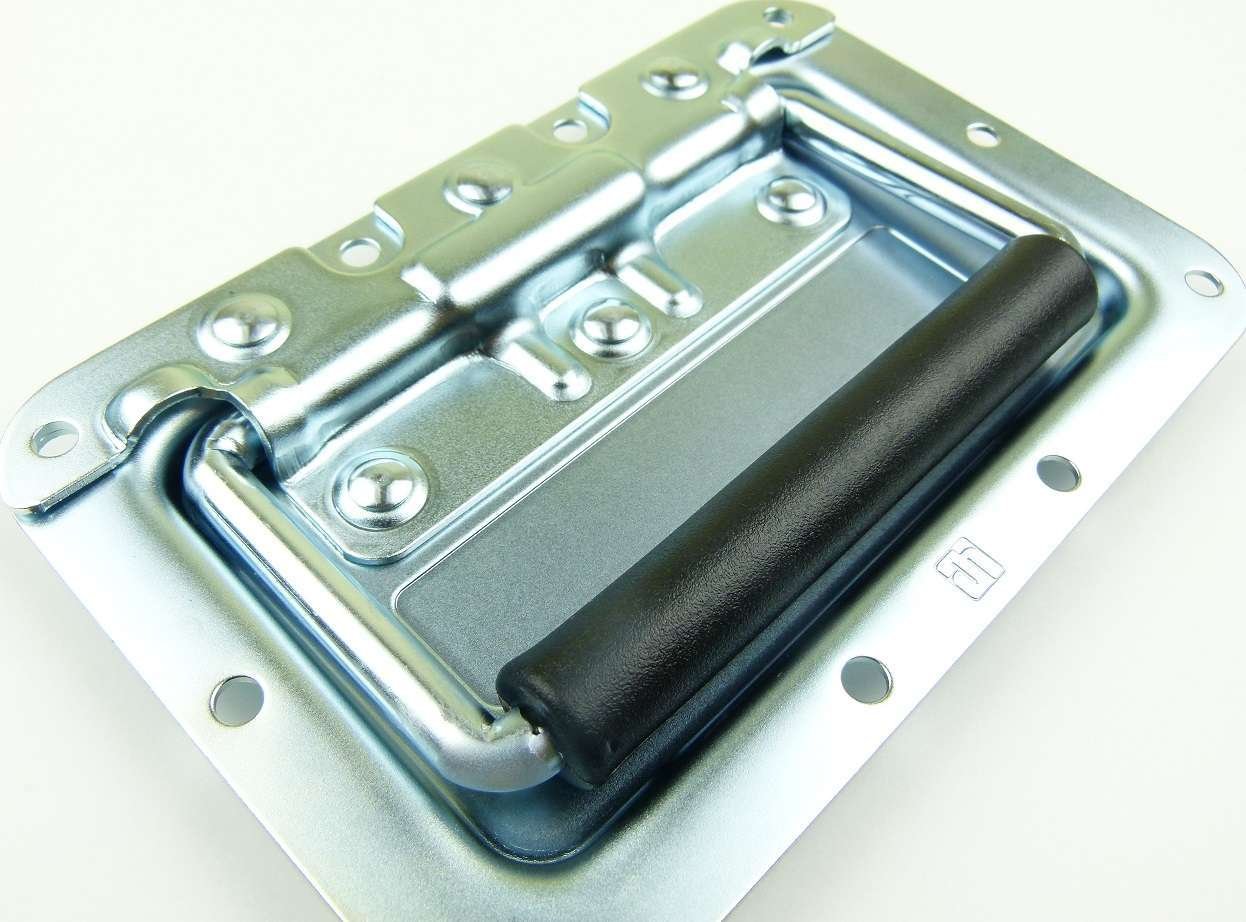 Adam Hall 24 x 34082 Gefederter Klappgriff mittel 154 x 101 mm in Schale/Einbauschale, Stahl silber Kistengriff Boxengriff Tragegriff Case Griff PA Flightcase