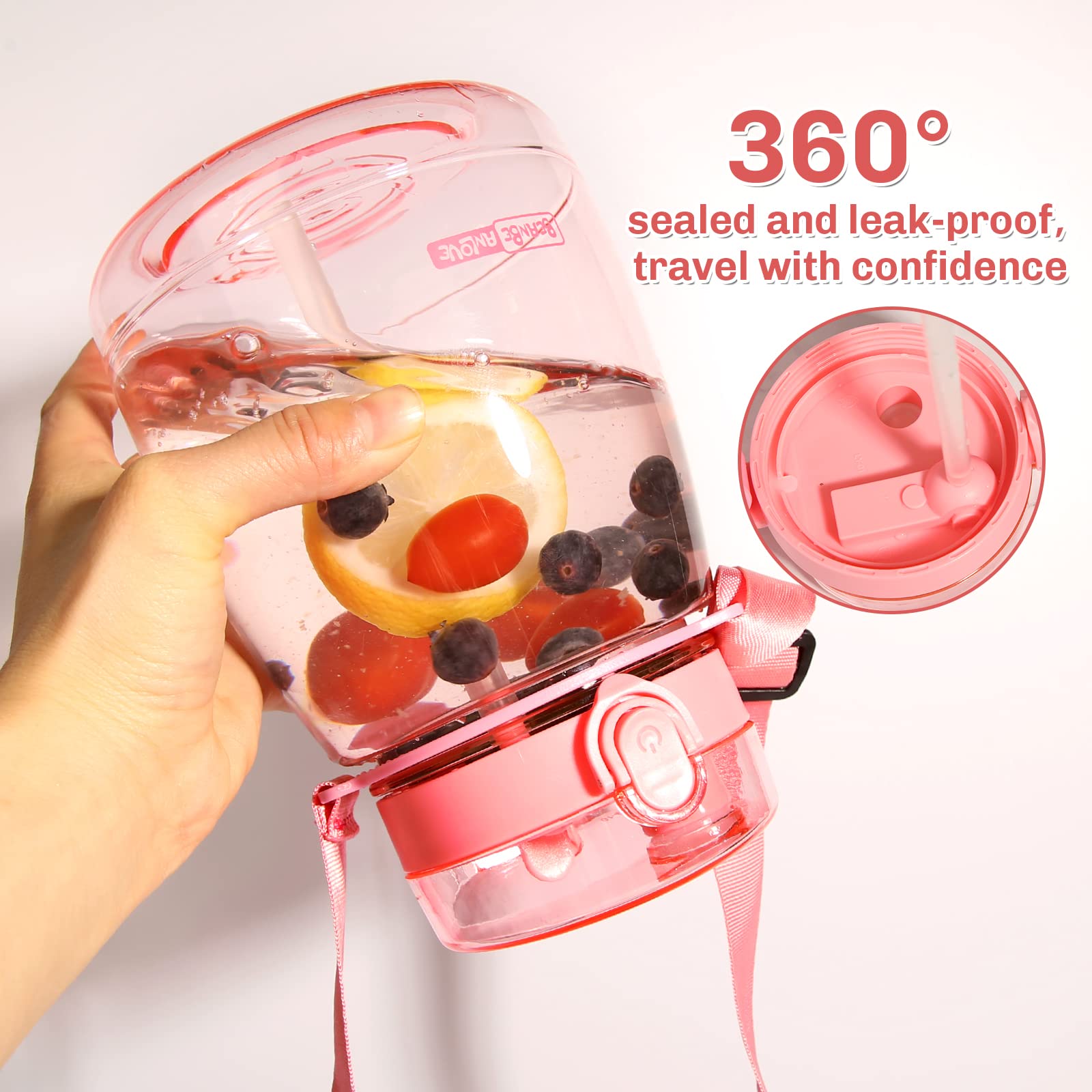 Wasserflasche mit Strohhalm 1275 ml rosa Kawaii ästhetische Wasserflasche für Frauen niedliche Wasserflaschen mit zwei Möglichkeiten Wasser zu trinken geeignet für Reisen lange Distanzen
