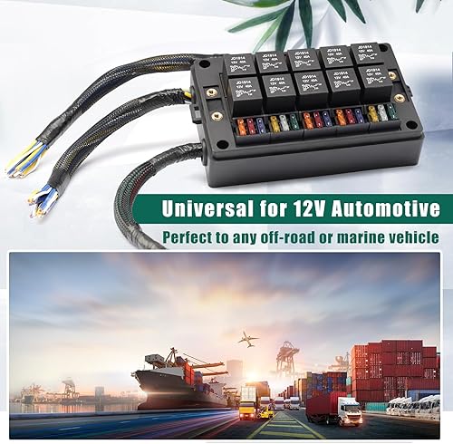 Miniatura 6 de Caja de relé de fusibles de 15 ranuras de 12 V, bloque de relé de fusibles precableado, panel de relé de 10 vías, caja de relé impermeable
