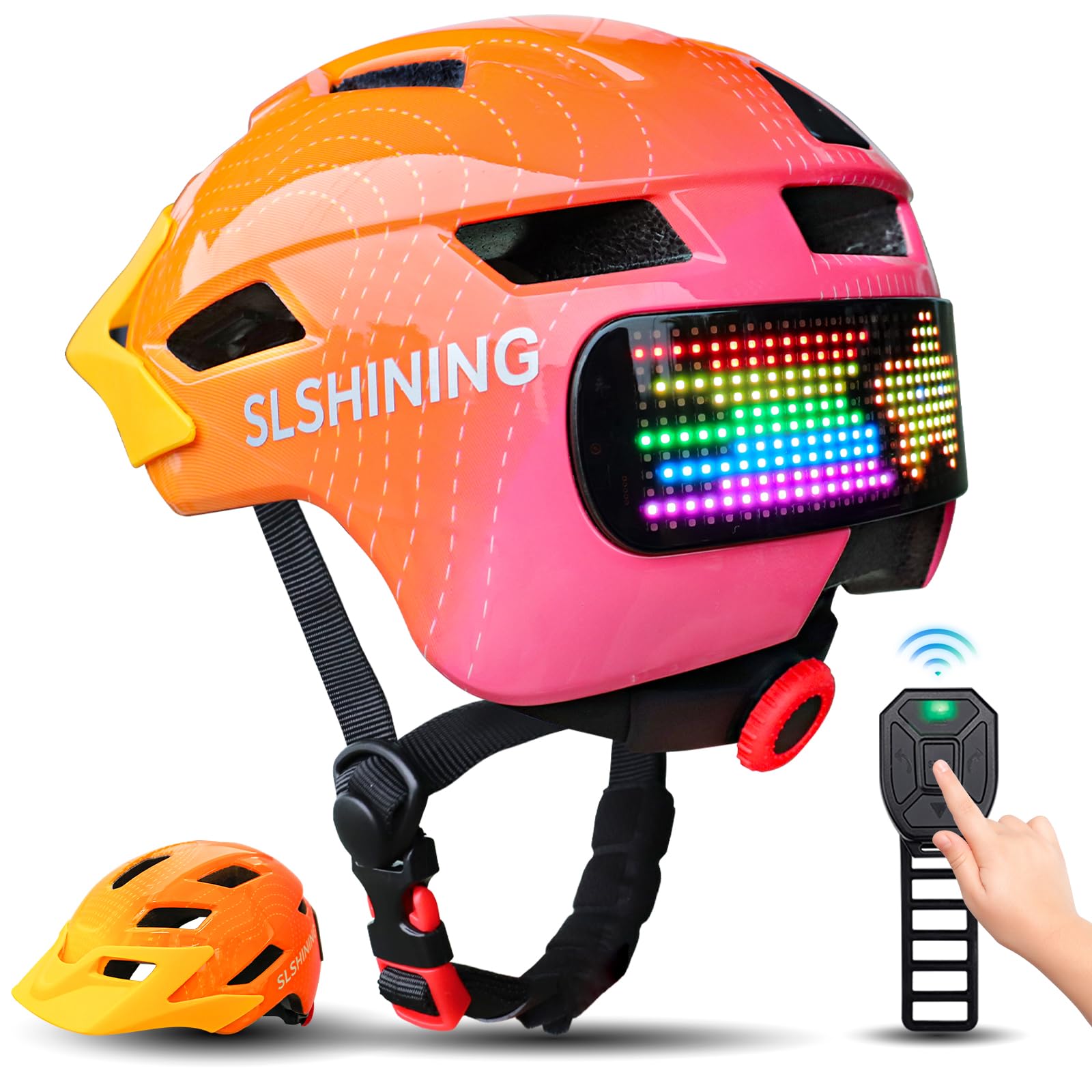 Smart Kids Bike Helmet with LED Display & Remote Control, 63 Patterns, Size Adjustable, Detachable Visor, 11 Air Vents, for Skateboard, Scooter, Birthday Gift for Girls, Boys Age 5-14 : Sports & Outdoors
