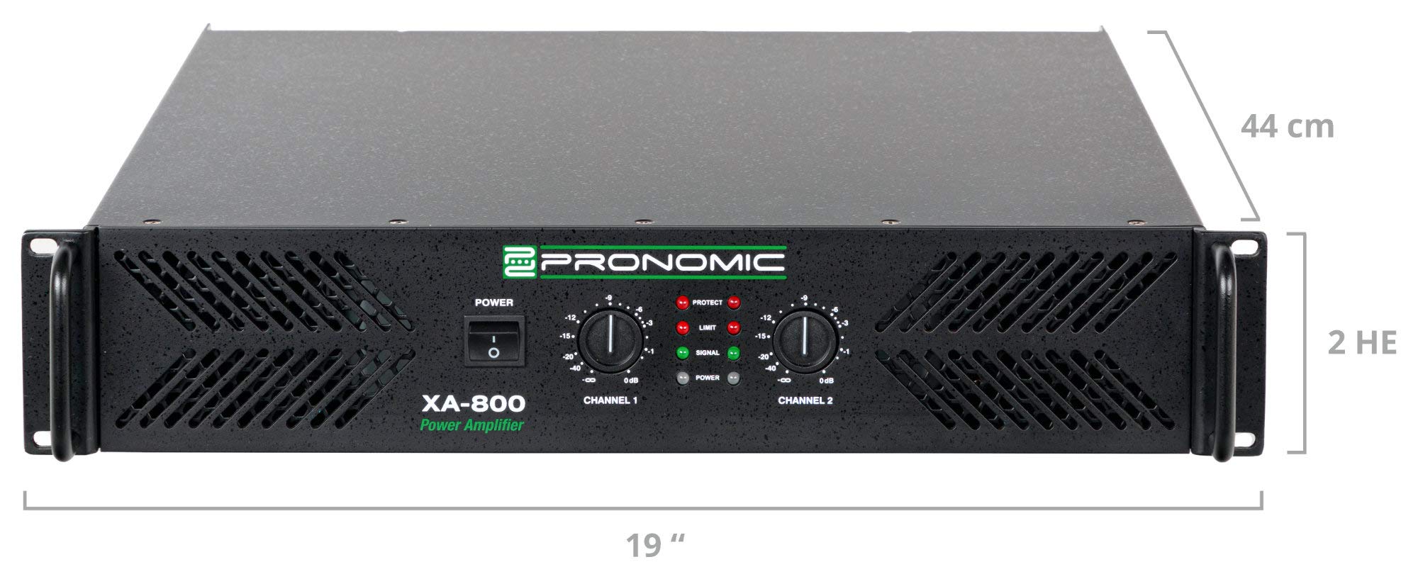 Pronomic XA-800 Endstufe - Stereo-Leistungsverstärker mit 2x 1900 Watt an 2 Ohm - Lüfter automatisch gesteuert - 2 x XLR Eingang 2 x XLR parallel Ausgang und Schutzschaltungen - Schaltungstype H