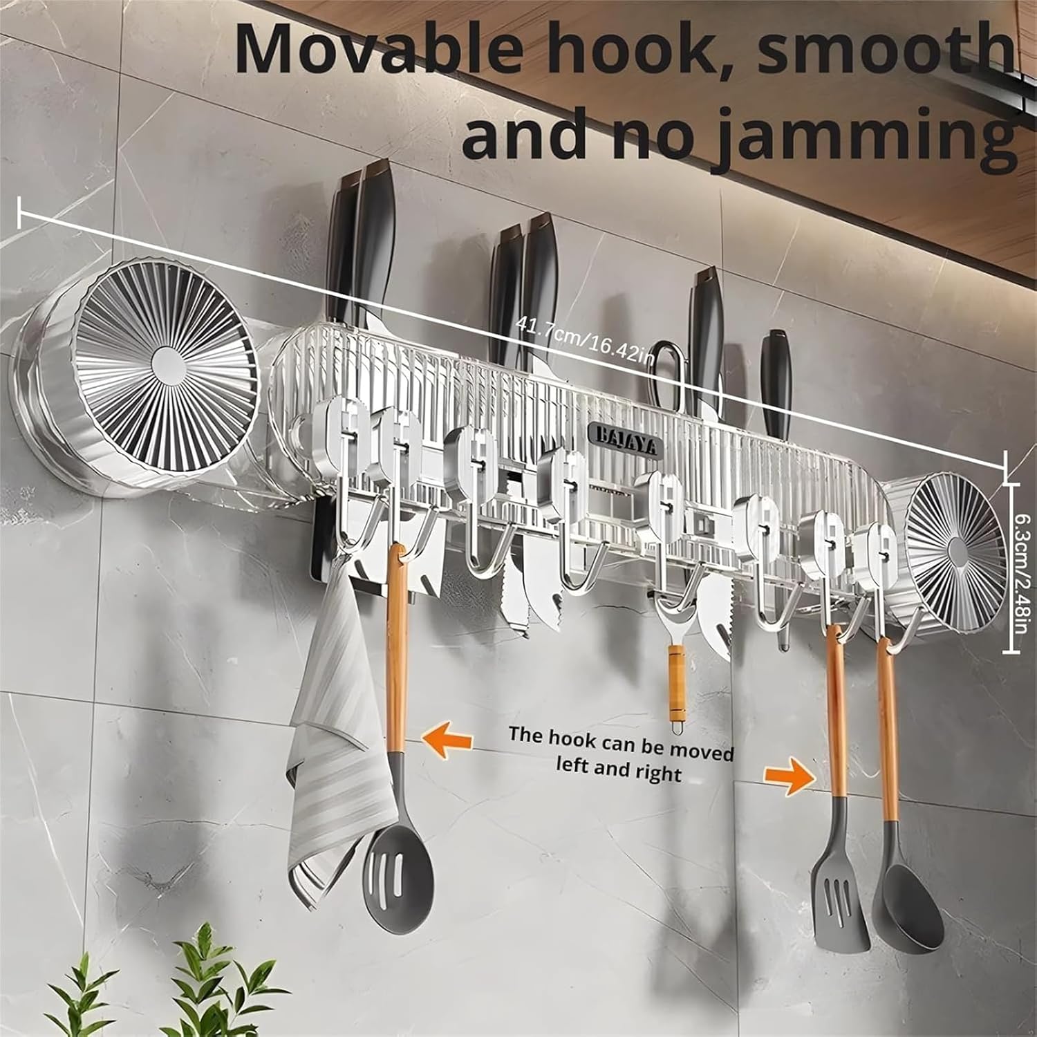 Durable Wall Mounted Inline Vacuum Hooks, No Hole Punching & Waterproof, Thick Rounded Corners Design for Kitchen Knife Rackheavy Duty, Wall-Mounted Holder Hook (Transparent Gray+Transparent Silver)