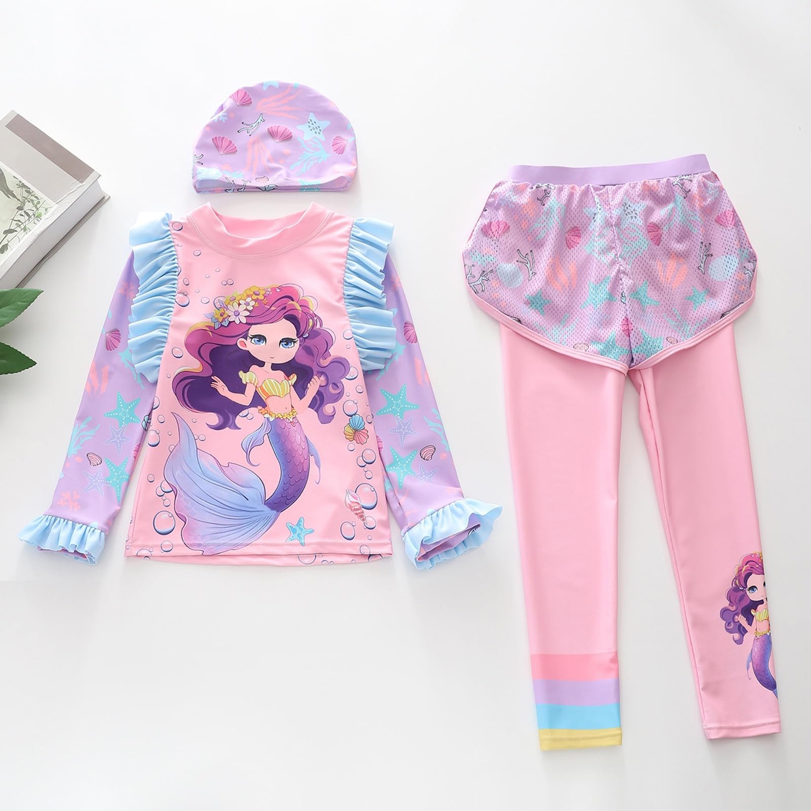 MäDchen Traje de baño infantil para niña, falda tricolor, traje de baño de dos piezas para bebés y estudiantes (314 años)