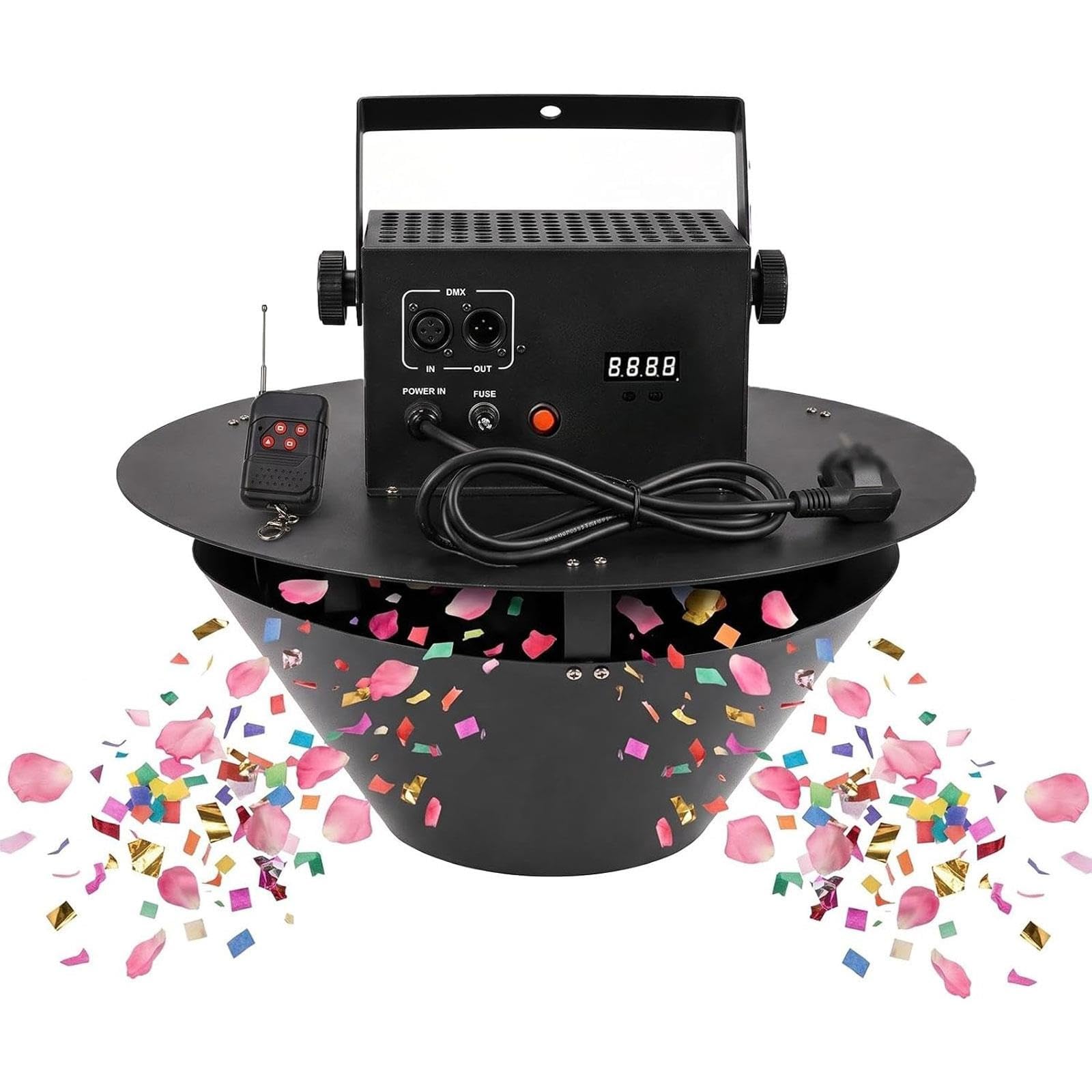 Macchina coriandoli appendere,telecomando e controllo DMX512,capacità 1kg