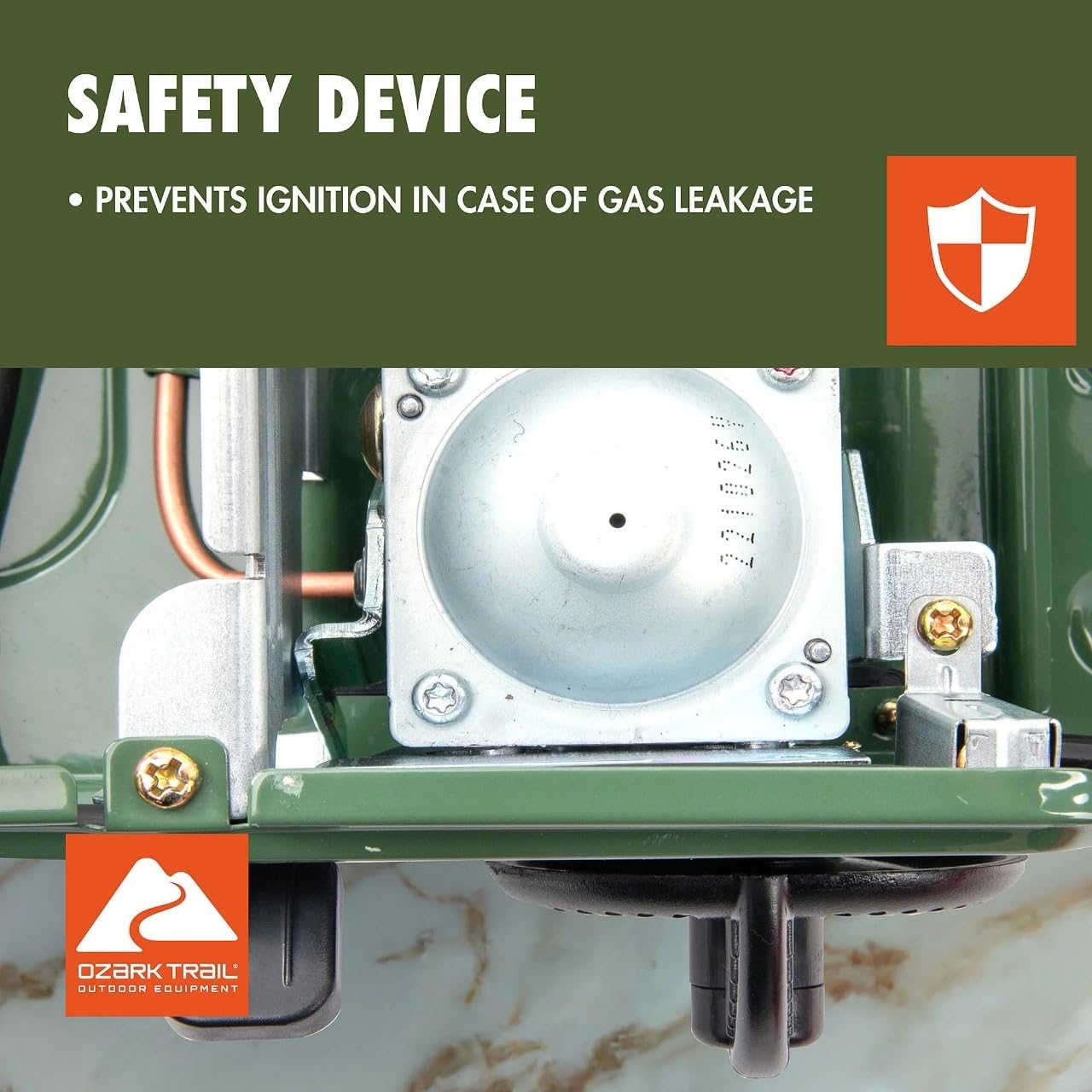 Close-up of the internal safety device of the Ozark-Trail griddle