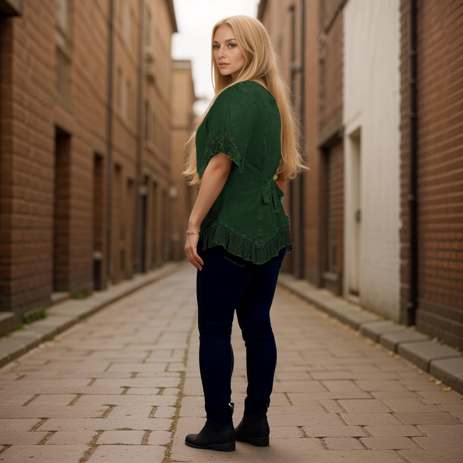 Agan Traders 2026 Embroidered Tops for Women - Boho Asymmetrical Medieval Button-Down Shirts - Short Sleeve Women's Blouses - Image 4