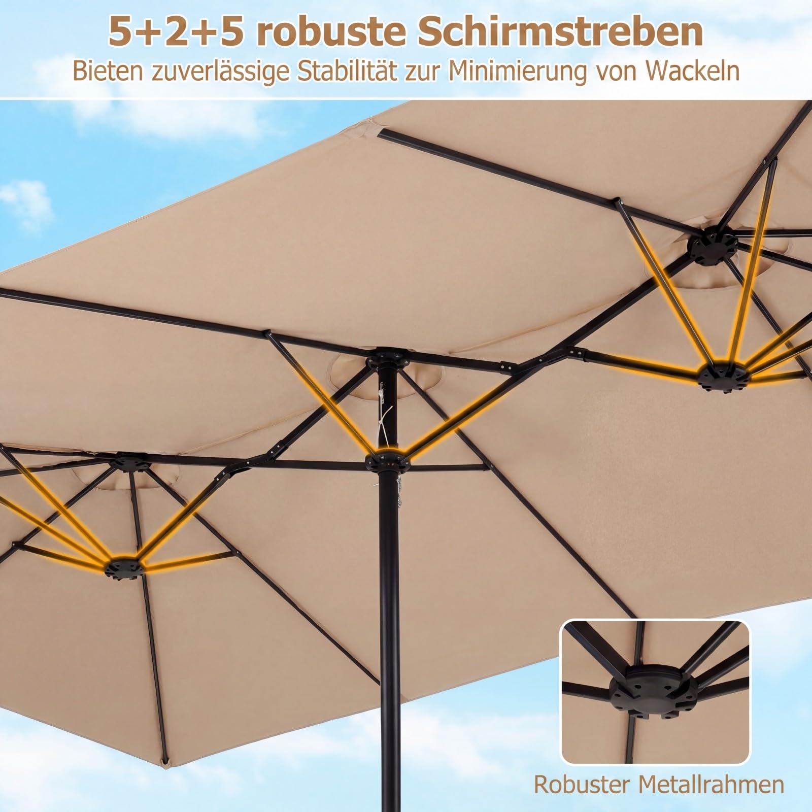 COSTWAY Podwójny parasol przeciwsłoneczny, 426 x 265 cm, prostokątny, ochrona przed promieniowaniem UV, parasol ogrodowy, duży XXL, parasol tarasowy z korbą, parasol na basen, taras, do ogrodu