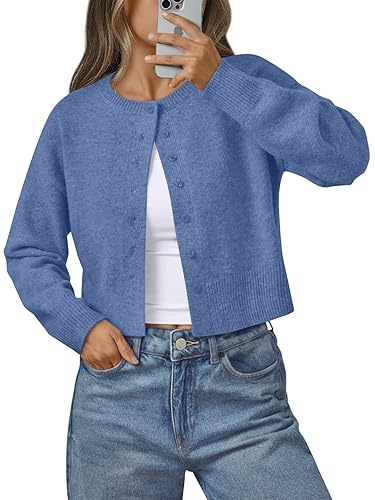 LILLUSORY Womens Cropped Cardigan Sweaters Lightweight Fall Crop Cotton Knit