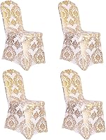 Vista 8 de Juego de 1 fundas decorativas para sillas de comedor, con estampado de flores doradas, extraíbles, lavables, de elastano, para fiestas, bodas
