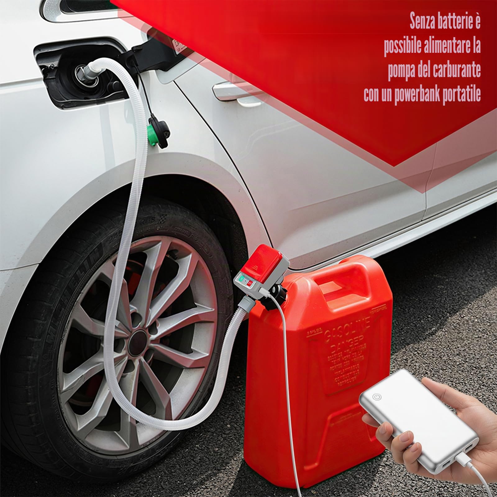 Pompa di Trasferimento del Carburante con Sensore di Arresto Automatico,Pompa Travaso Gasolio con 4 Dimensioni Adattatore Serbatoio,Pompa Travaso Liquidi Portata fino a 9 litri/minuto
