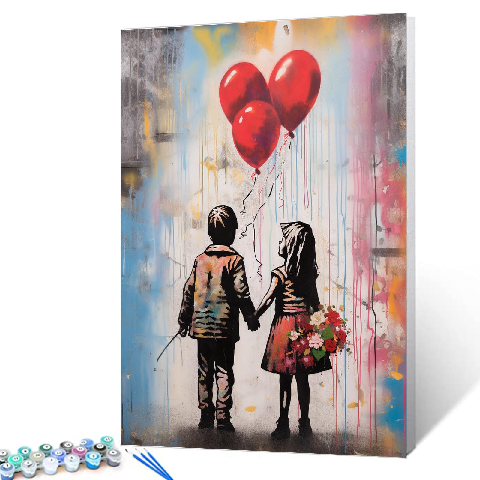 Tucocoo Street Art Banksy Malen nach Zahlen für Erwachsene DIY Digital Ölgemälde Kits auf Leinwand mit Pinseln und Acrylpigment, kleines Mädchen und Junge Luftballon Kunstwerk für Wohnraumdekor