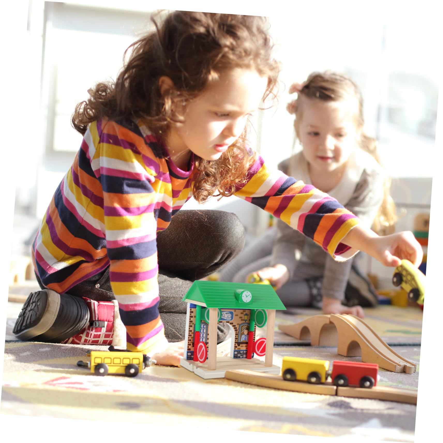 IMIKEYA de Gare décoratif Voie ferrée Trains de Station de Jeu modèle de Station de Simulation de Gare pour Les Enfants modèle de de Bricolage de Bois