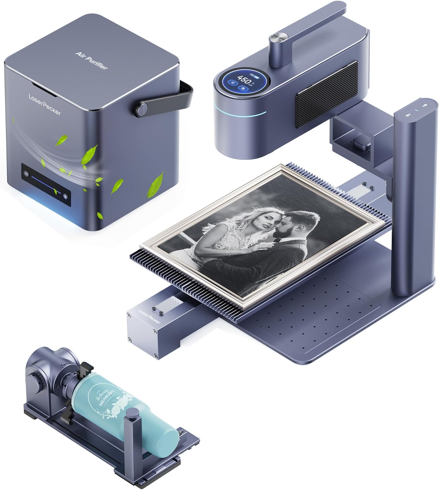 LaserPecker 4 Laser Engraver with Air Purifier, Slide and Rotary Extension, Fiber and Diode Laser Engraving Cutting Machine for Metal Wood Leather Plastic Acylic Jewelry Craft Engraving, Space Grey