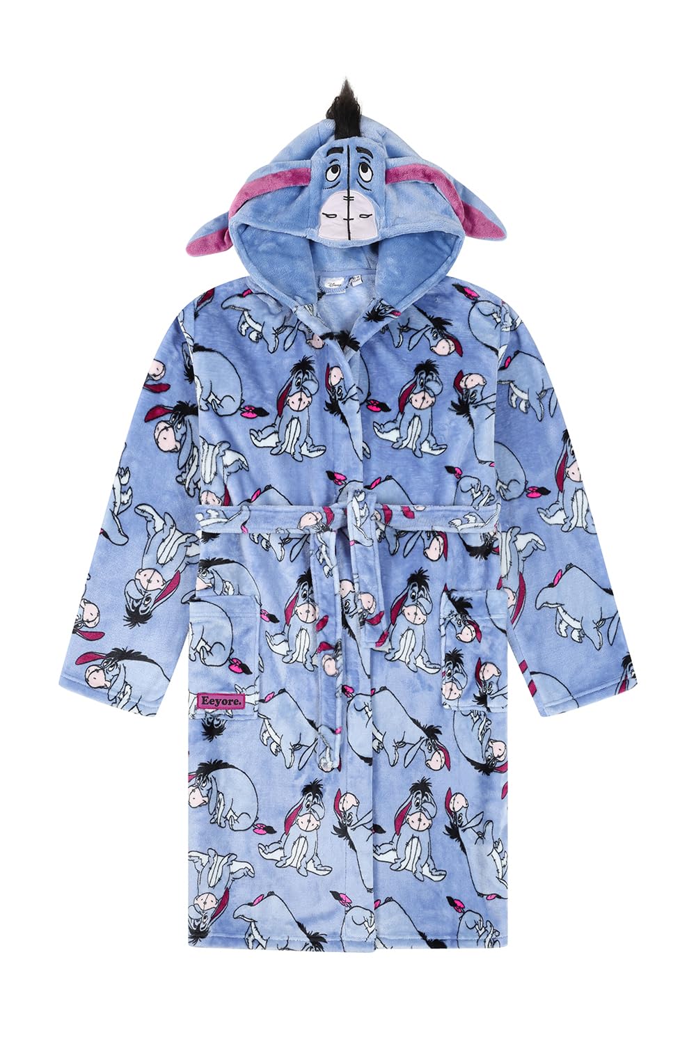 Disney Womens Eeyore Blue Fleece Dressing Gown Fleece Hooded Ladies Robe (20-22)