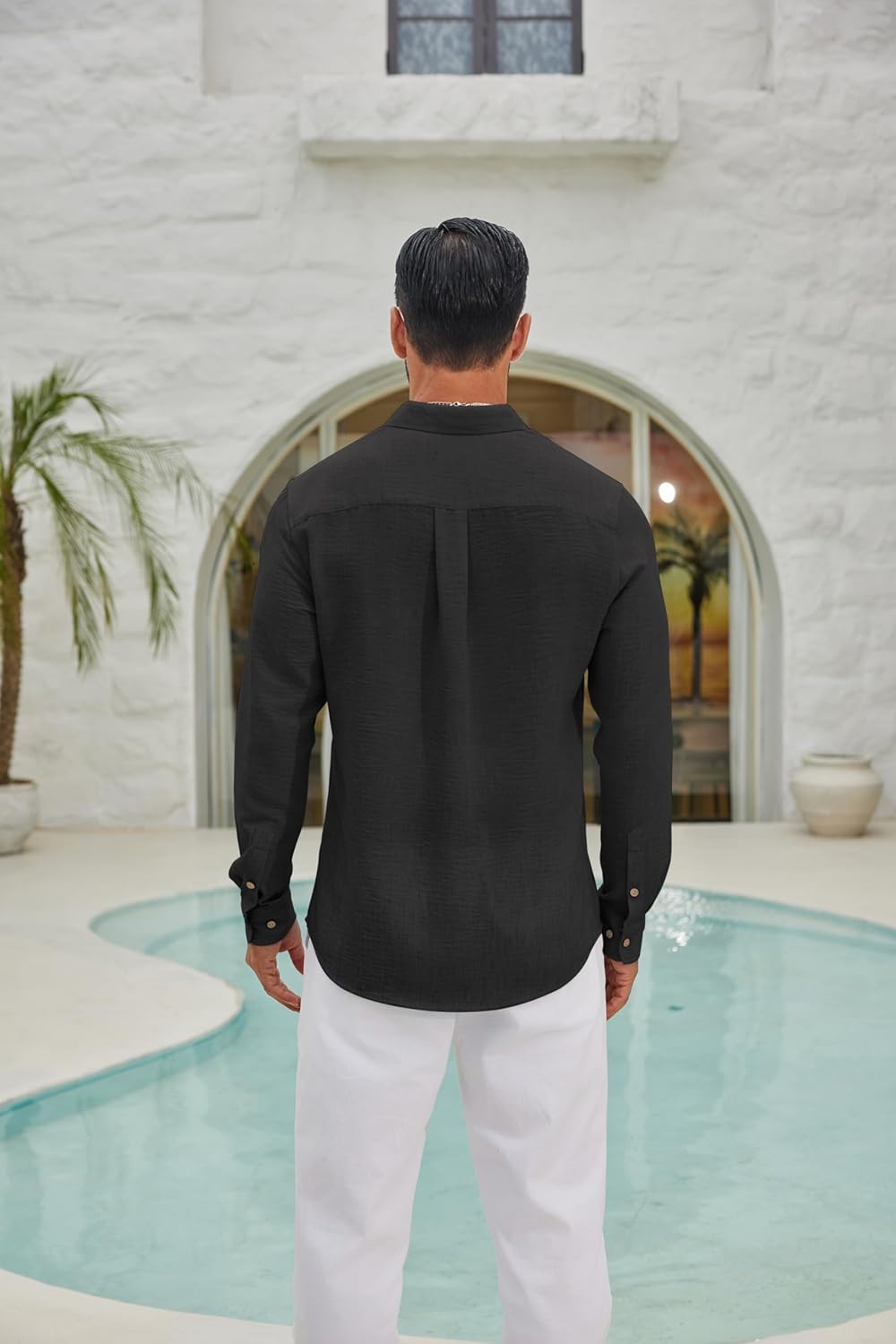 COOFANDY Men's Long Sleeve Button Down Shirt Casual Untucked Shirts Summer Beach Wedding Linen Textured Shirts - Image 9