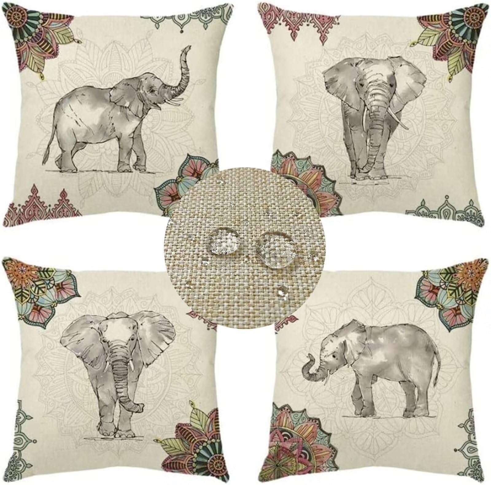 Federe Cuscini Divano 60x60cm Set di 4 Cuscini per Divano in Lino Cuscini da Esterno,Quadrato Doppio Lato Estate Impermeabili Animali Cuscini Decorativi,per Divano Soggiorno Sedia Letto-Boho WS-1376