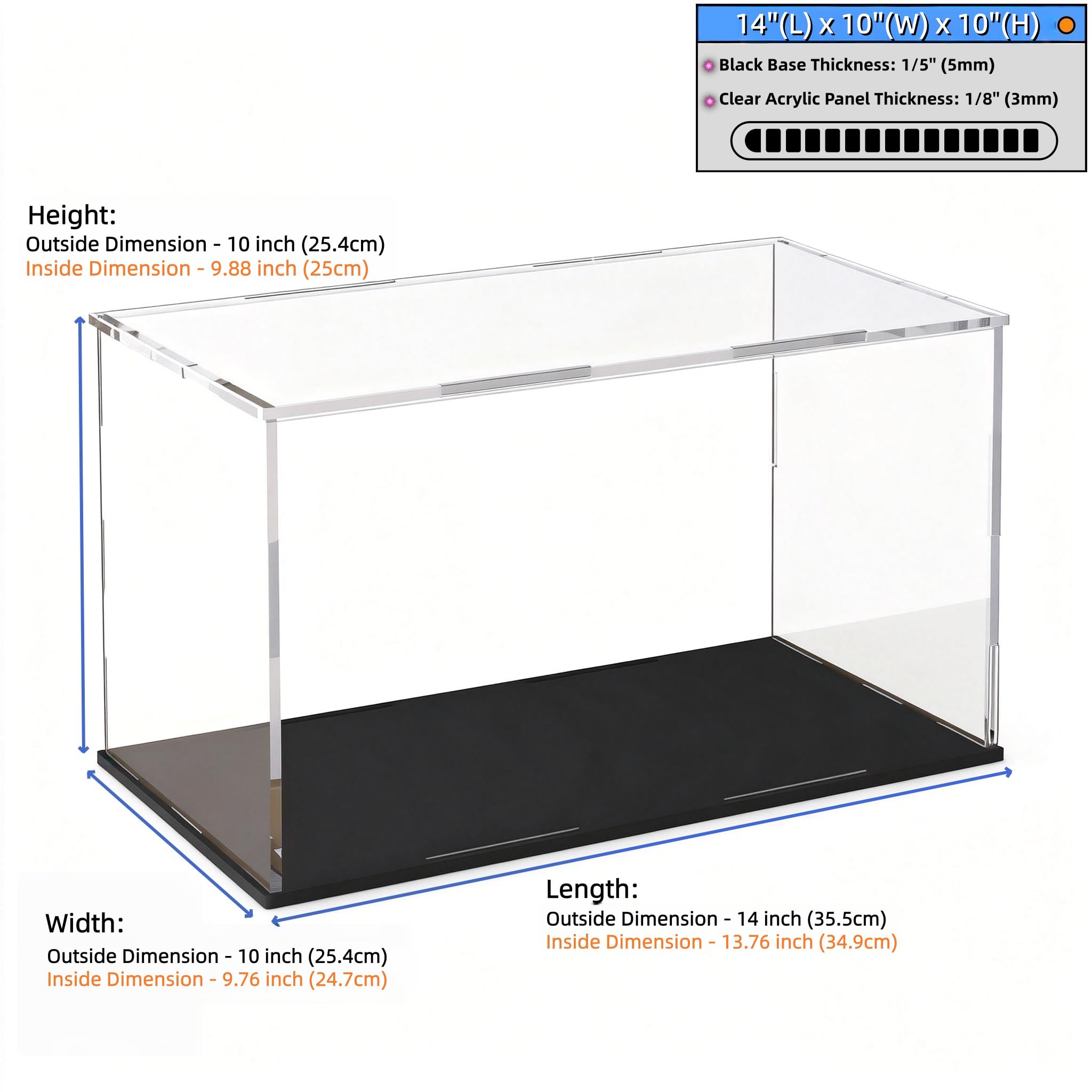 Große Acryl-Vitrine, klare Acryl-Displaybox mit mattem Boden, staubdichte Sammler-Aufbewahrungskoffer, DIY einfache Montage Vitrine für Figuren, Modelle, Sammlerstücke, 35,6 x 25,4 x 25,4 cm