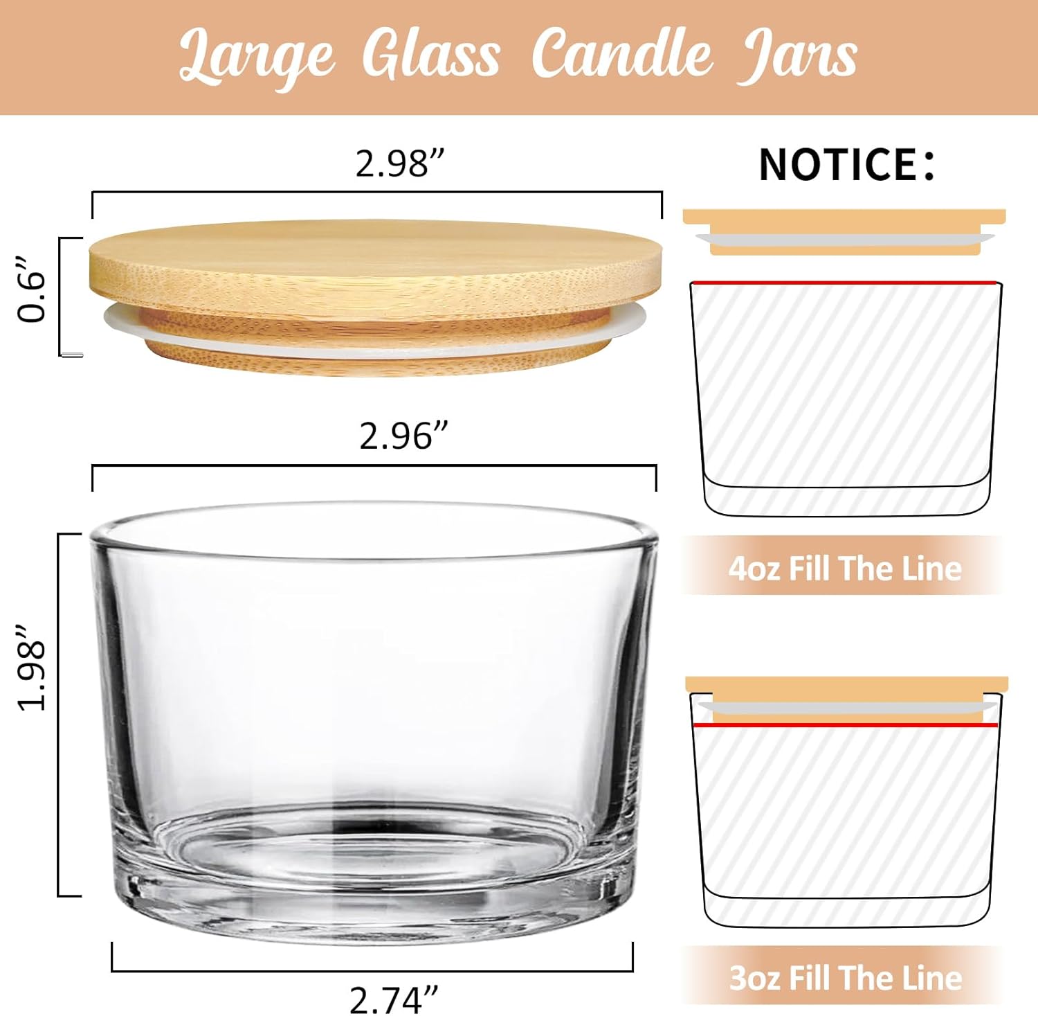 SUPMIND 30 Pack 4oz Clear Candle Jars, Small Wide Mouth Glass Empty Jars with Bamboo Lids for Making Candle, Bulk Container