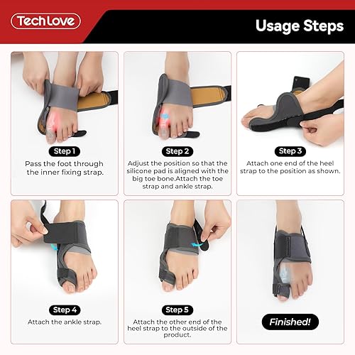 Miniatura 8 de Tech Love Corrector de juanetes para mujeres y hombres, 1 par, férula ajustable para juanetes con 2 barras angulares, almohadillas para alivio de