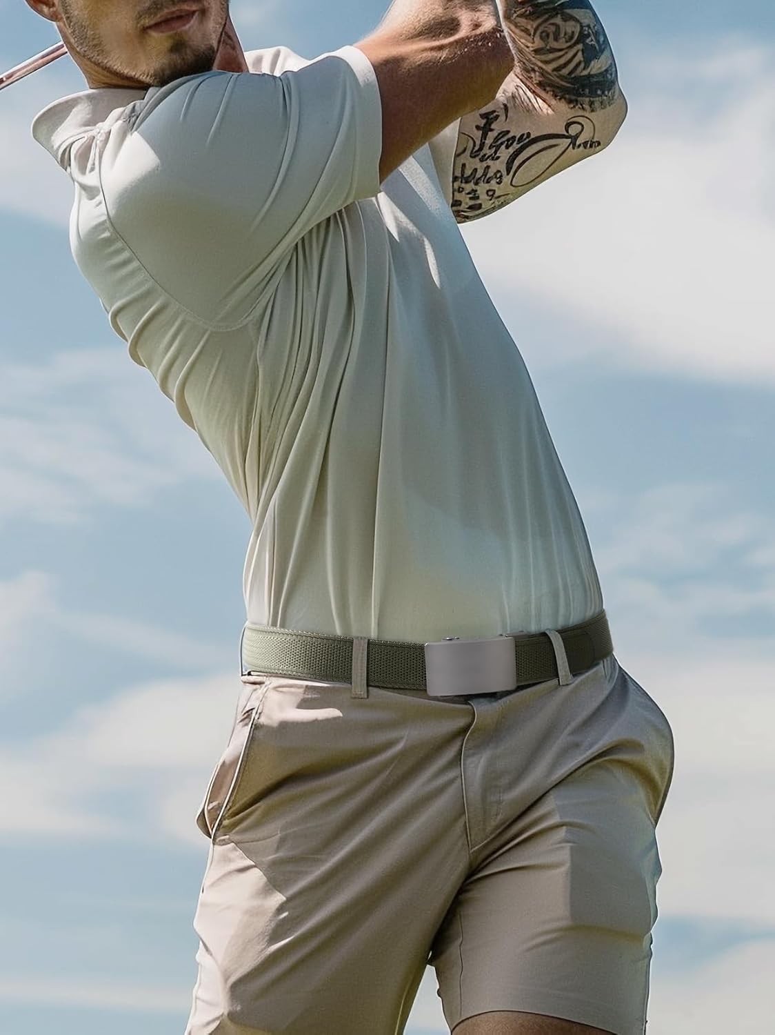 MILORDE Men's 1.38" Nylon Ratchet Belt, Casual Web Click Belt for Jeans, Business Dress, Adjustable Trim to Fit - Image 4