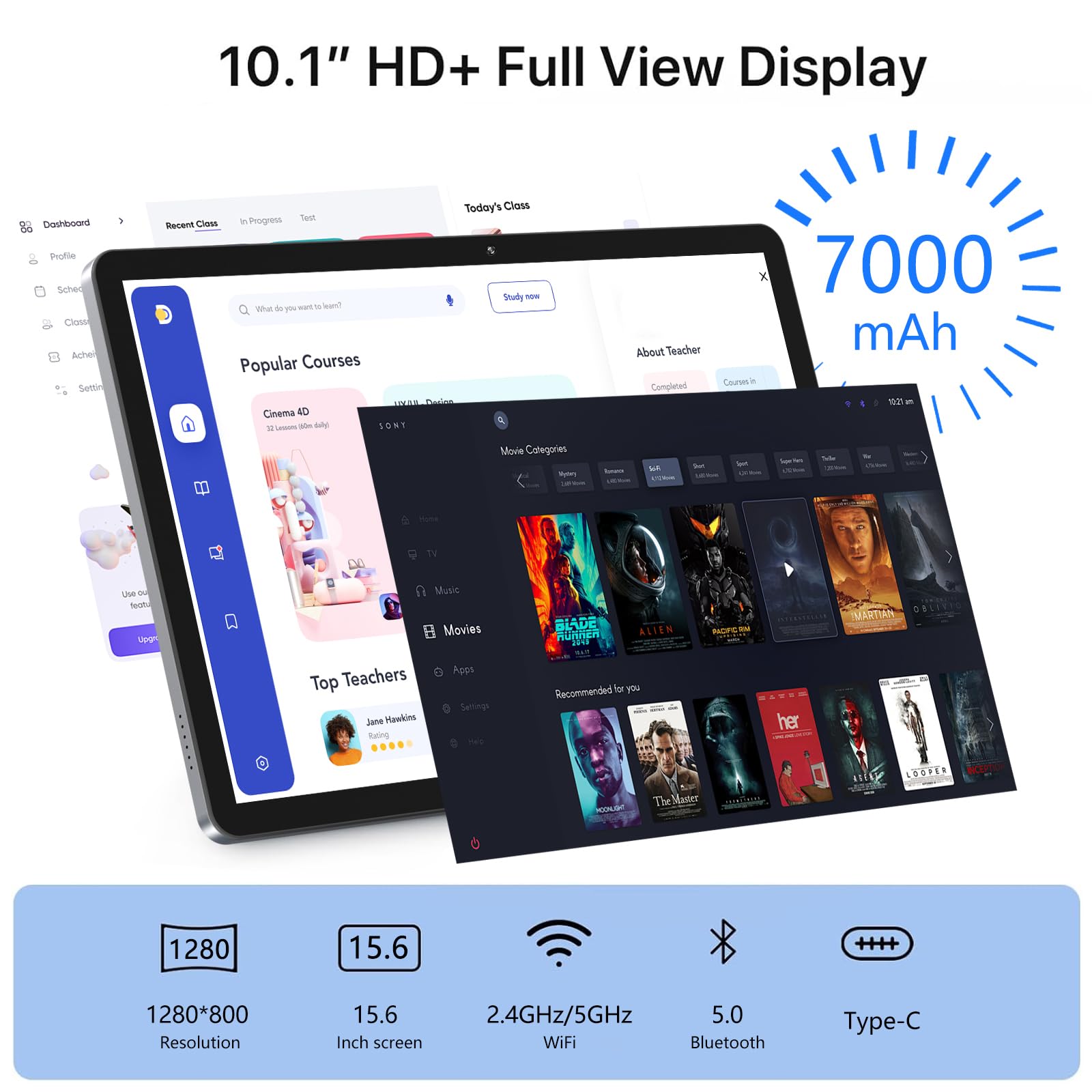 KUMNOSAL Tablet 10.1 Pollici, Metal Tableta T606 Octa-core 2GHz, Tablets 8GB+128GB SSD, Android 13, Dual SIM 4G LTE+5G WiFi, 7000mAh/GPS/Fotocamera 13MP/BT5/Type-C/GMS/Jack 3.5MM