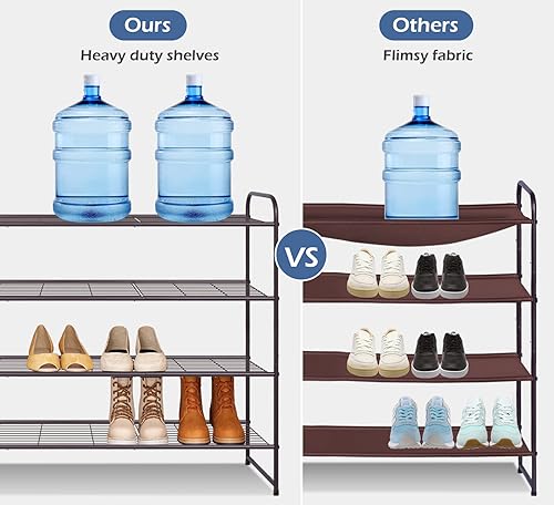Miniatura 9 de KEETDY Zapatero largo de 3 niveles para entrada suelo de armario organizador ancho de almacenamiento de zapatos estante de metal apilable para