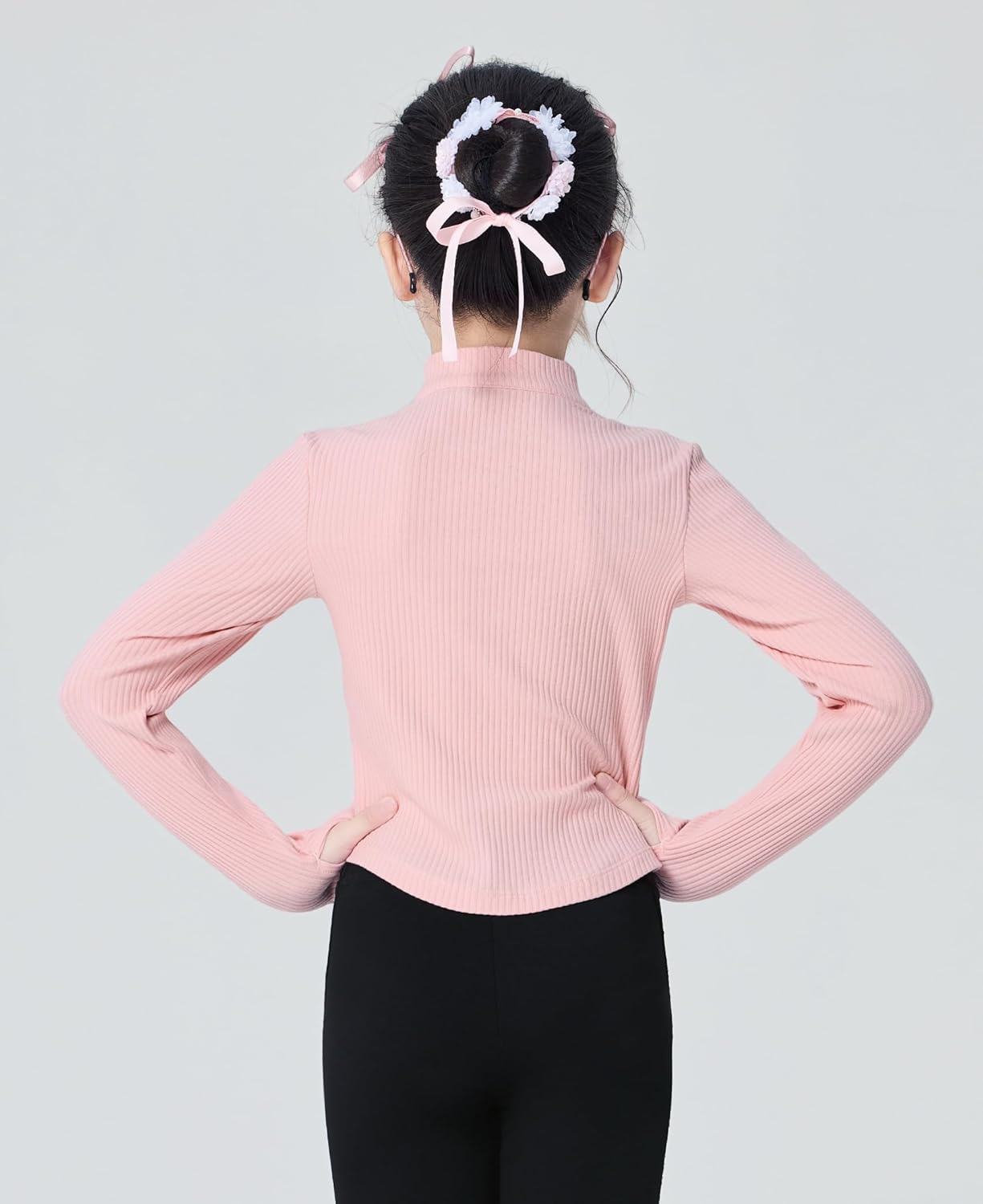 Daydance Girl's Ballet Sweater, Girls High Neck Pullover Dance Sweater with Thumb Hold Design - Image 3