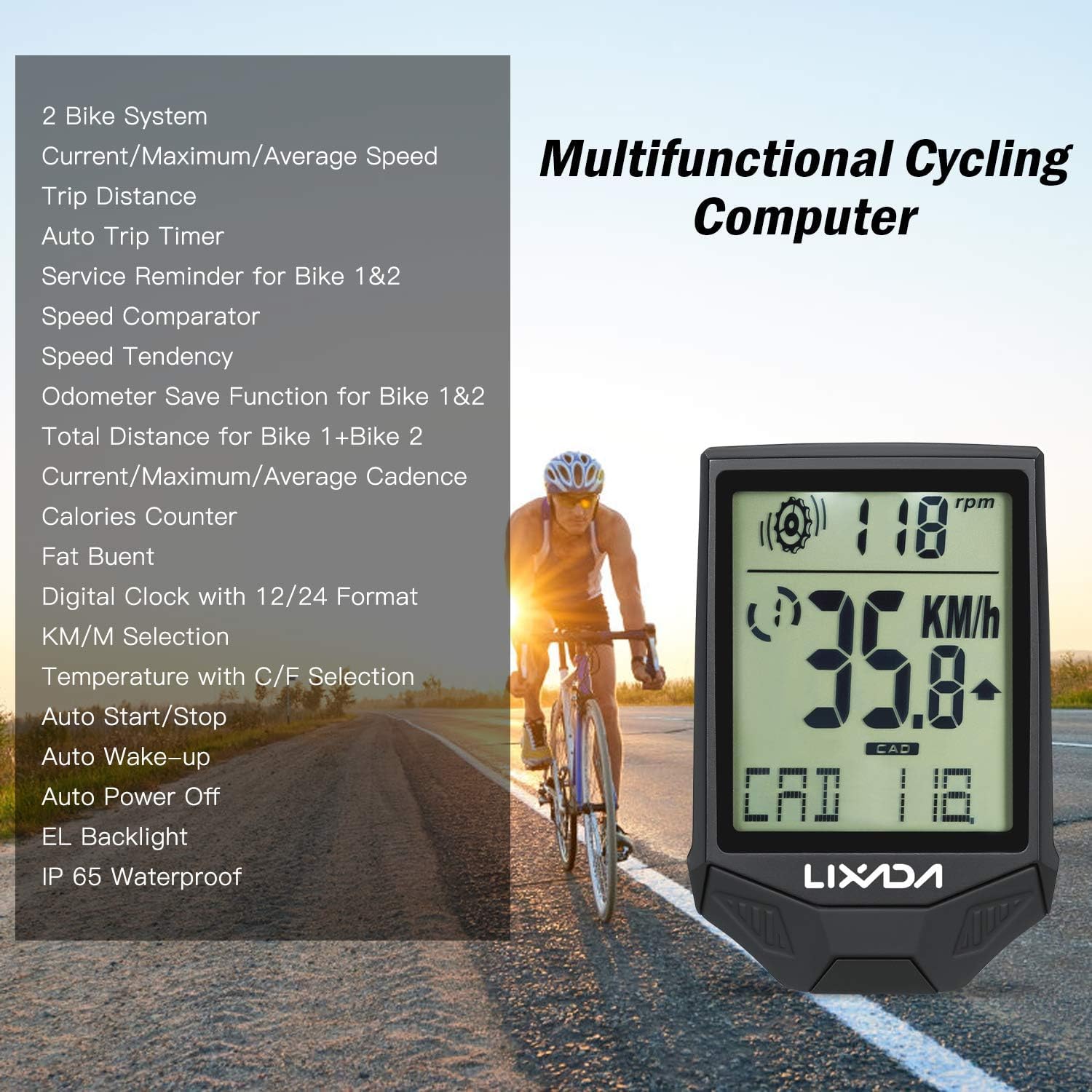 Tachimetro Ciclocomputer Wireless Ciclocomputer Chilometraggio Ciclocomputer Multifunzionale Antipioggia con Display LCD Contachilometri (Color : White)