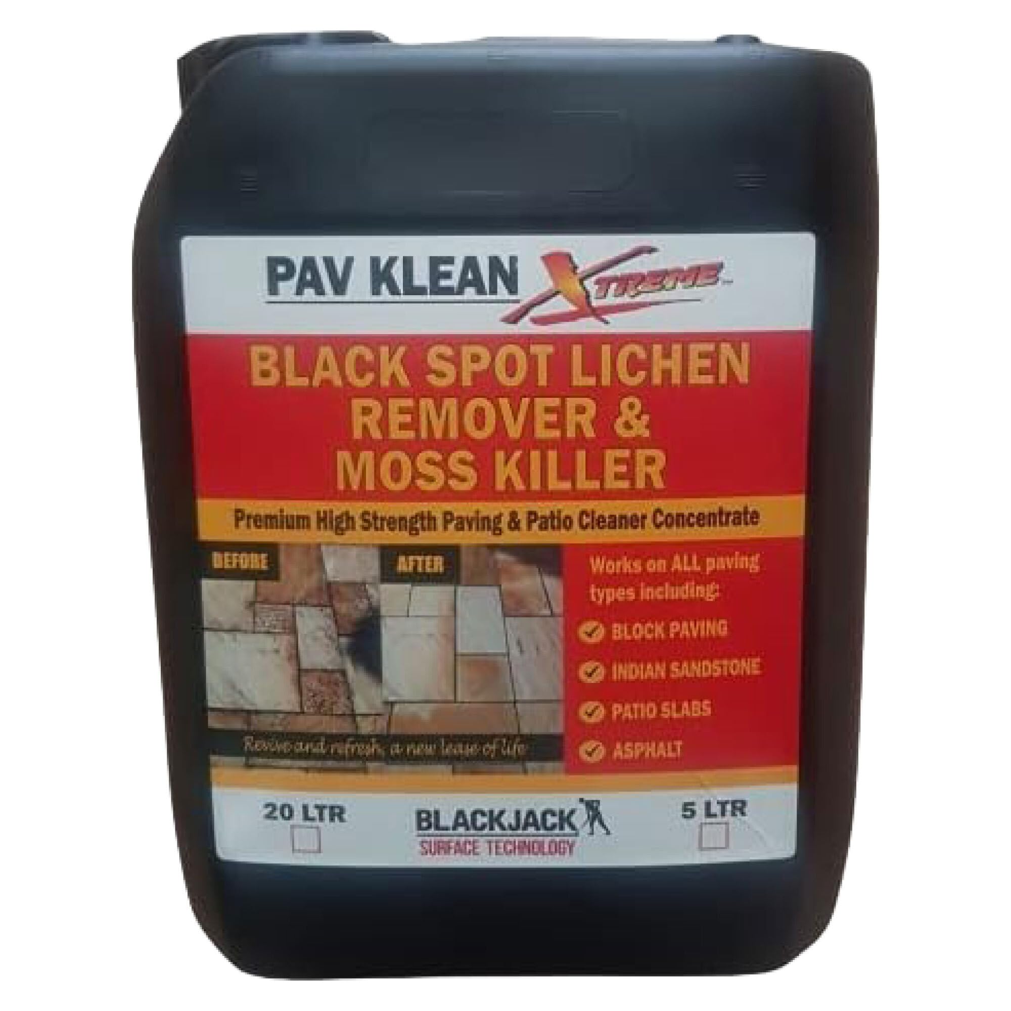 Blackjack Surface Technology Ltd Pav Klean Xtreme Black Spot Lichen Remover Paving Cleaner 5 Litres Fast Acting Less Than 1 Hour