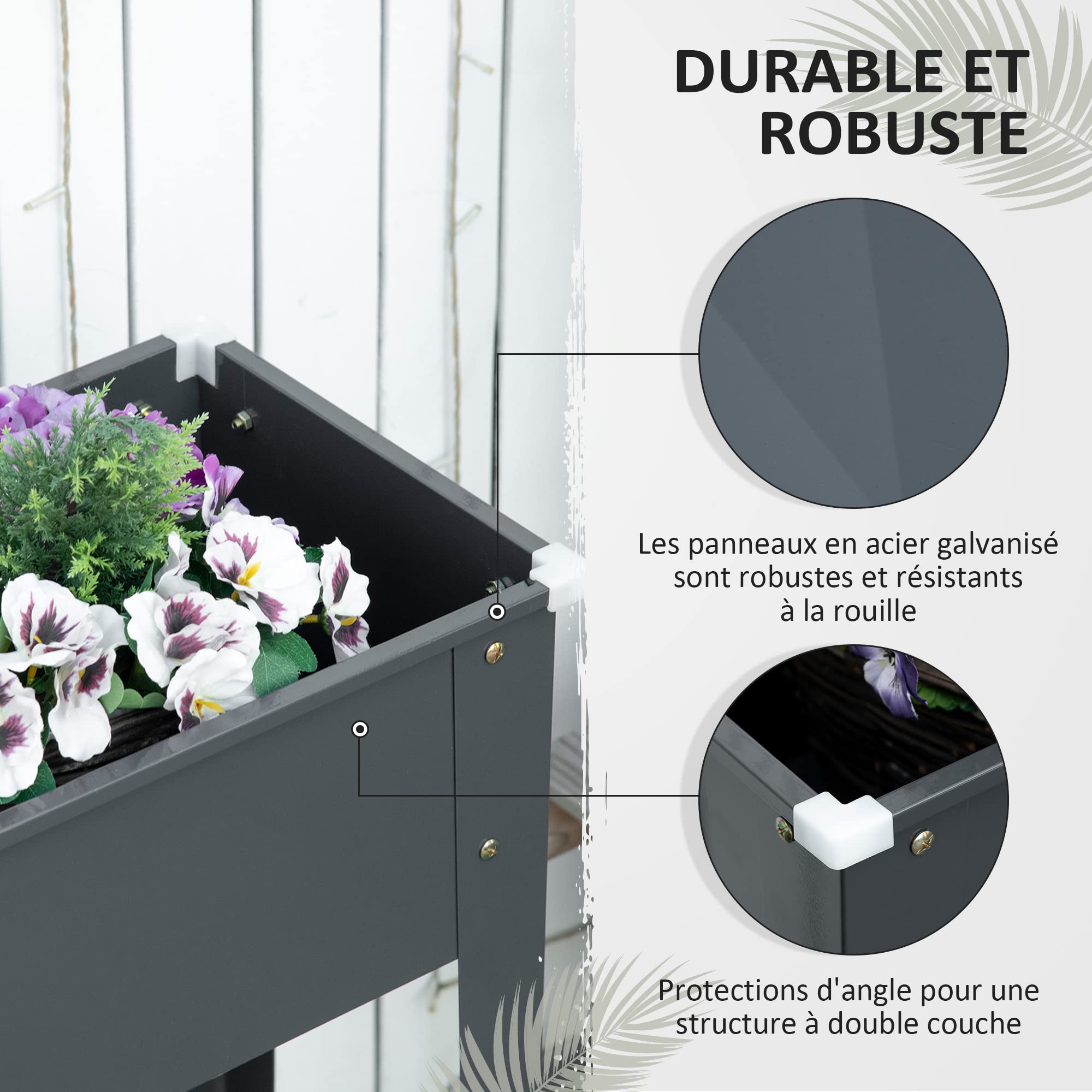 Outsunny Jardinière sur Pieds Trou de Drainage 100x30x80cm Acier Gris | Carré Potager, Acier Galvanisé