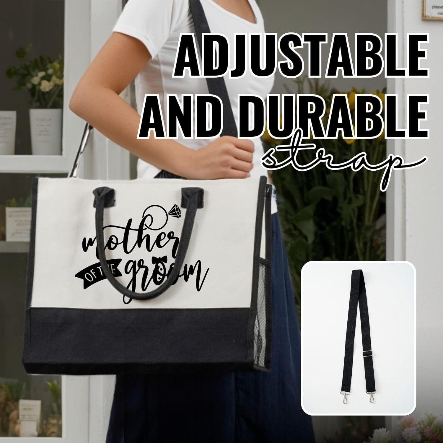 InnoBeta Mother of the Groom Gifts, Canvas Tote Bag, Tote with Top Zipper Closure and Shoulder Strap - Image 3